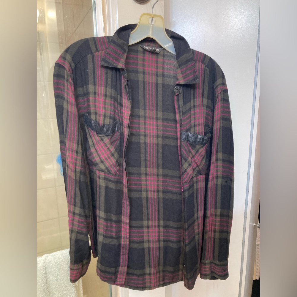 Express flannel with sequin pocket detail
